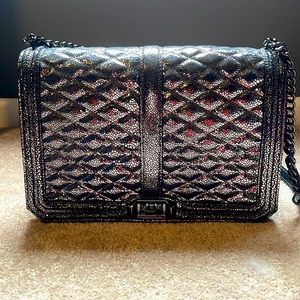 Rebecca Minkoff Quilted Jumbo Love Crossbody Bag w/Black Metallic Finish